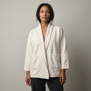 FILOSOFIA Women Cardigan L Cream 100% Cotton Minimalist Loungewear